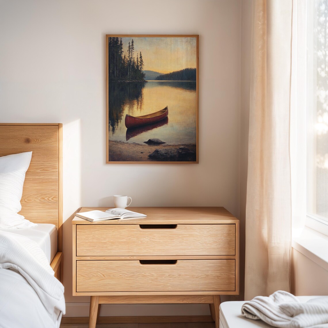 Sunset Canoe Lake Art Print, Rustic Cabin Decor - Image 5