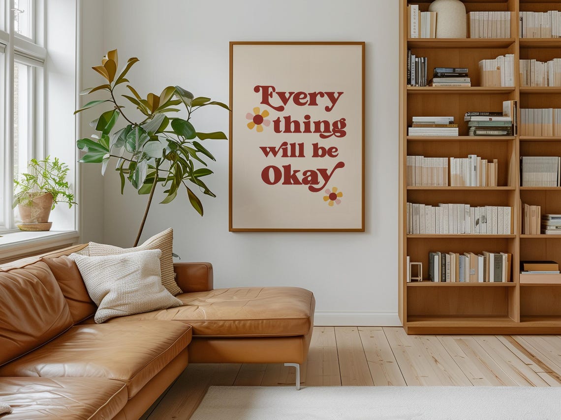 Everything Will Be Okay Retro Daisy Typography Positive Wall Poster - Image 4