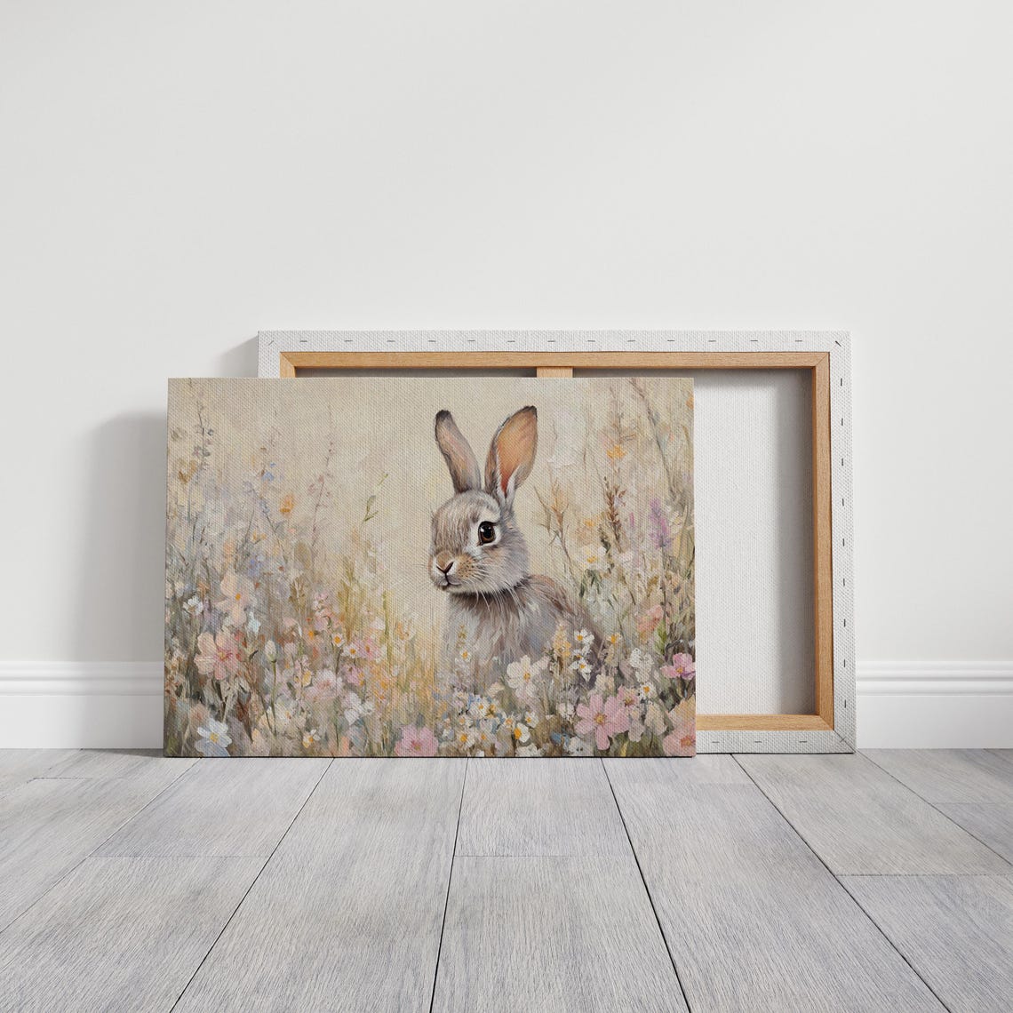 Bunny In Pastel Wildflowers Spring Meadow Cute Rabbit Floral Poster - Image 3
