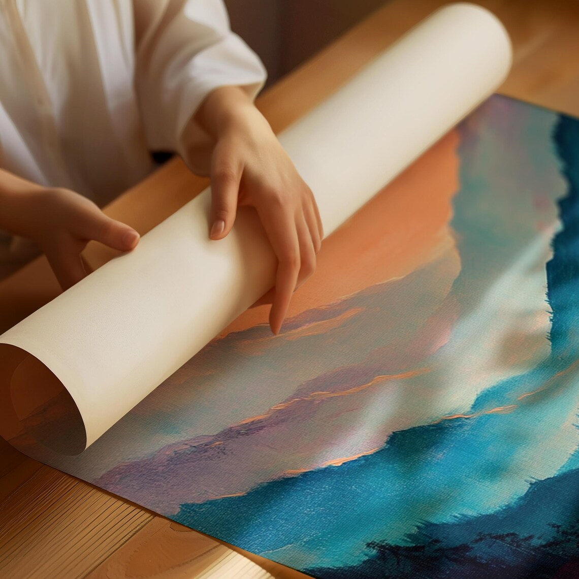 Serene Sunset Over Misty Mountains, Nature Scene - Image 2