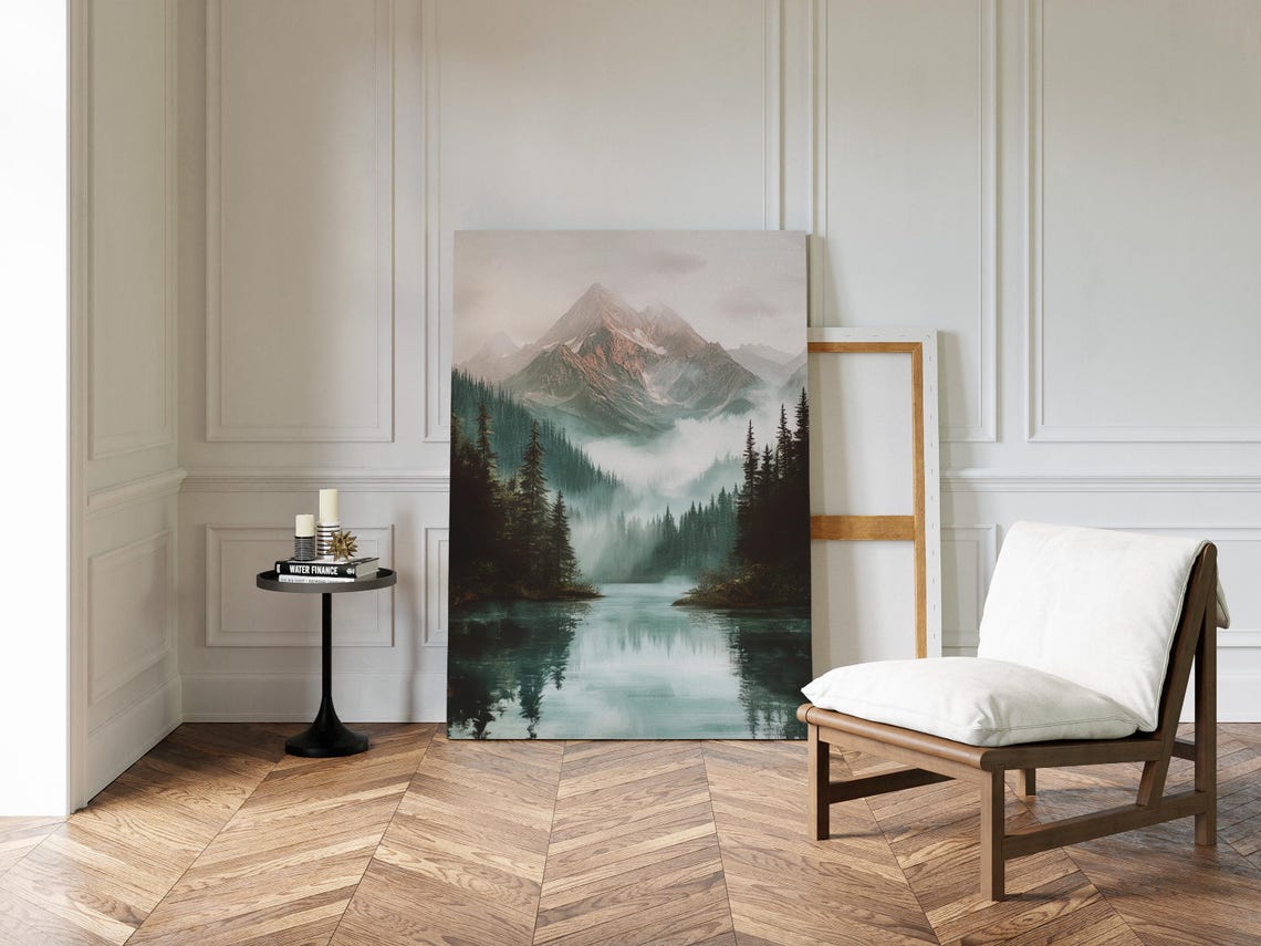 Misty Mountain Lake Print Serene Nature Wall Art Tranquil Forest Reflection Scenic Landscape Home Decor - Image 4