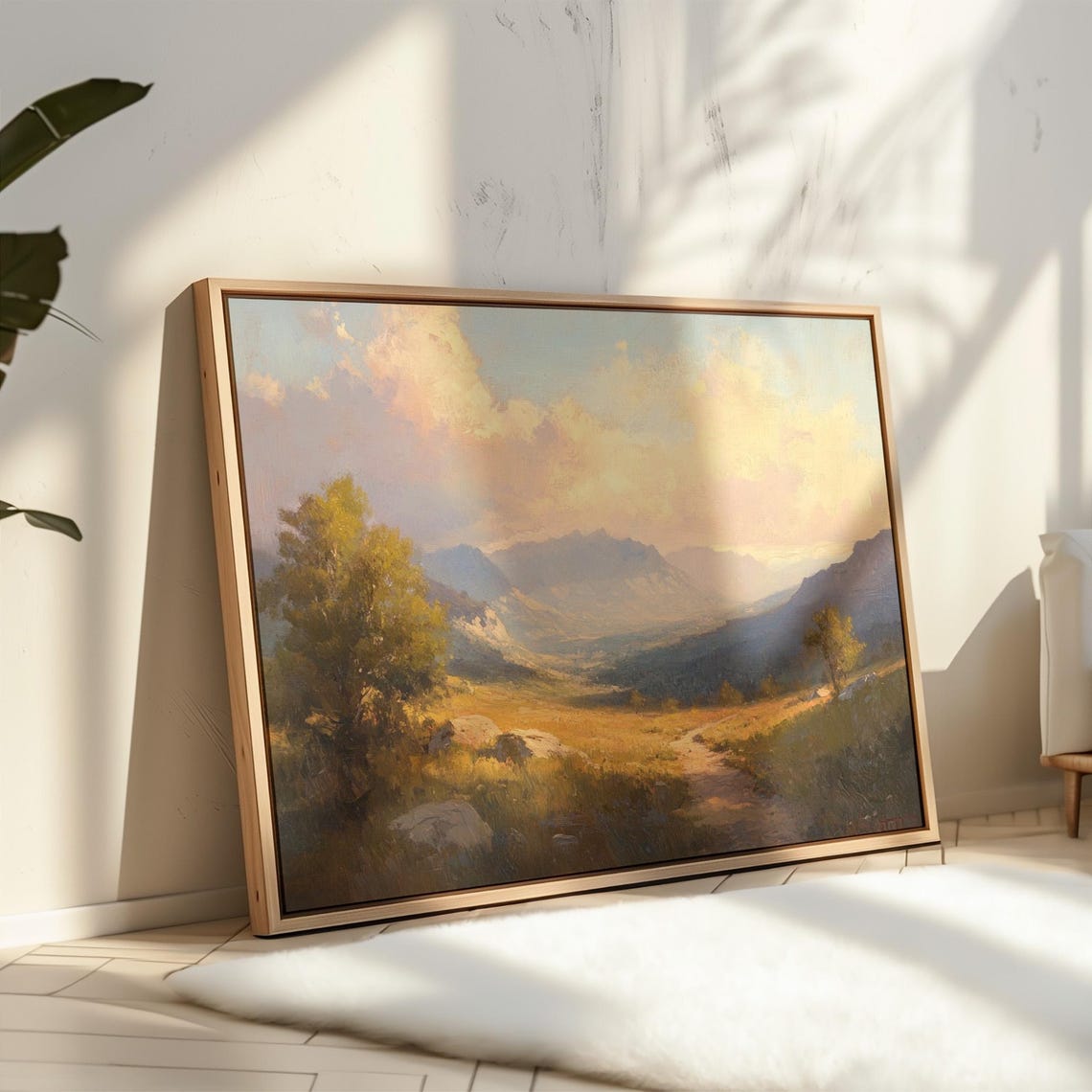 Golden Valley Landscape Art Serene Mountain Path Nature Inspired Wall Decor Print Tranquil Countryside Painting Rustic Home Accent - Image 2
