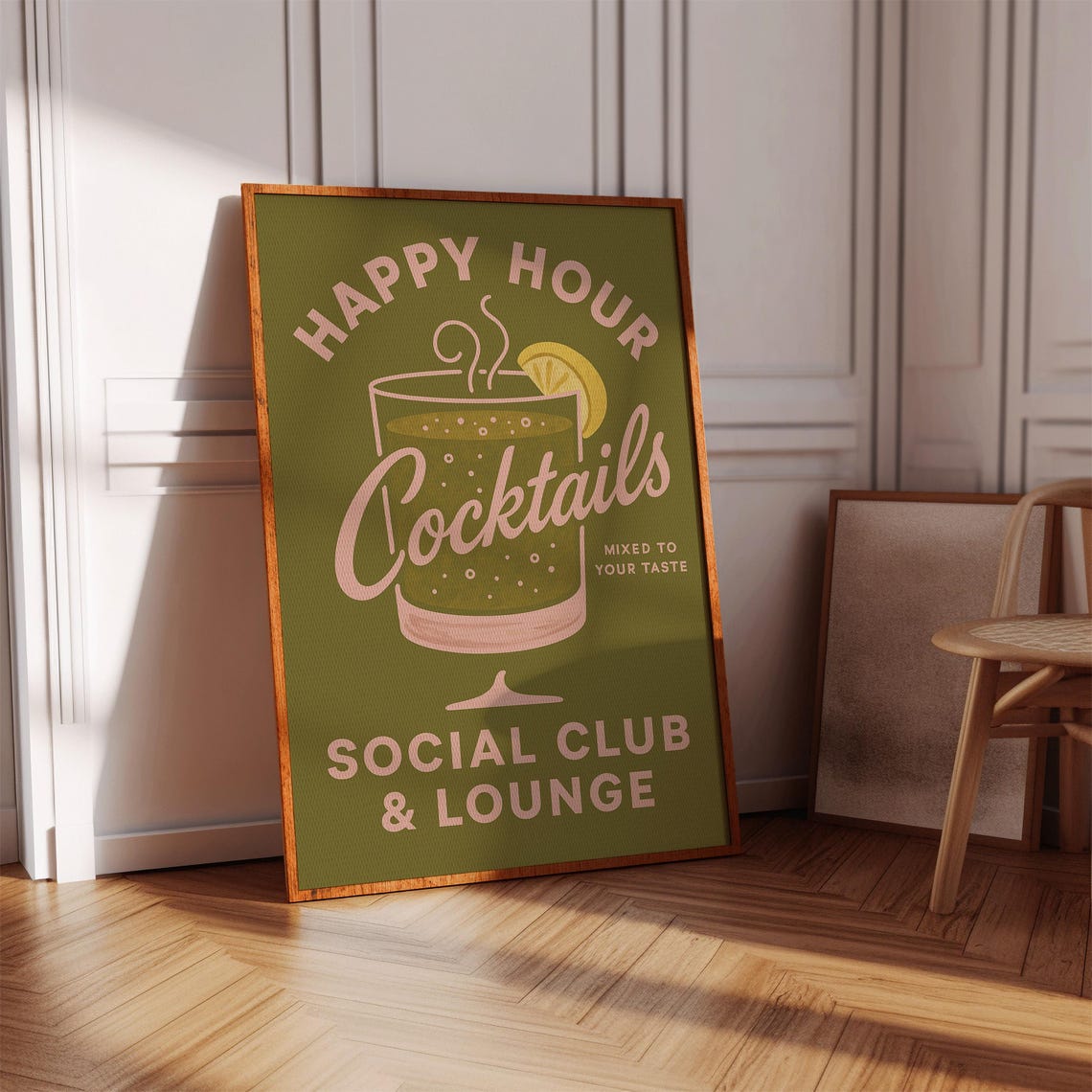 Happy Hour Cocktails, Retro Bar Art Print