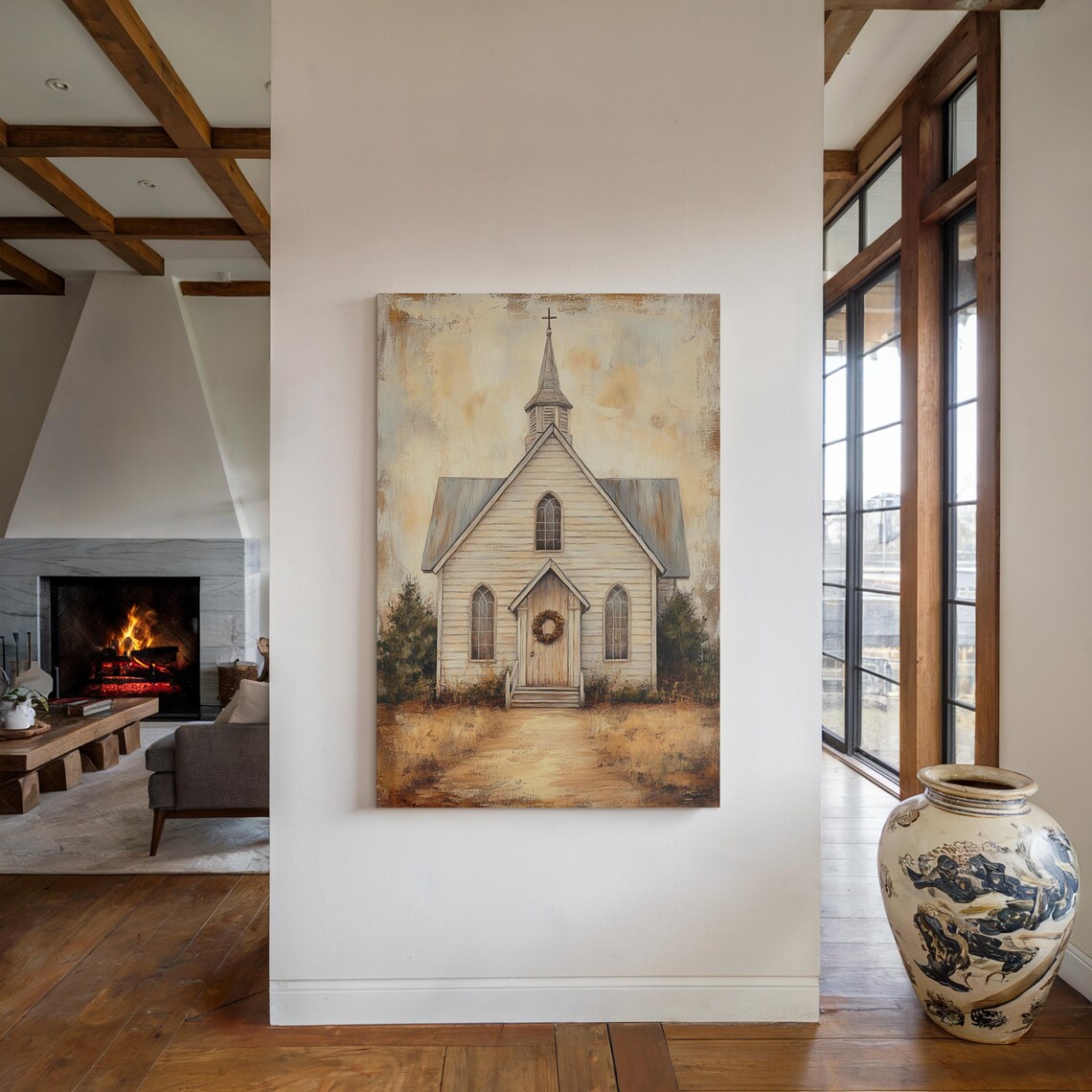 Vintage Country Church Painting, Rustic Chapel Art Print - Image 5