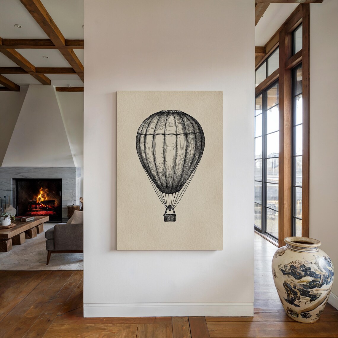 Vintage Hot Air Balloon Drawing, Retro Travel Art - Image 5
