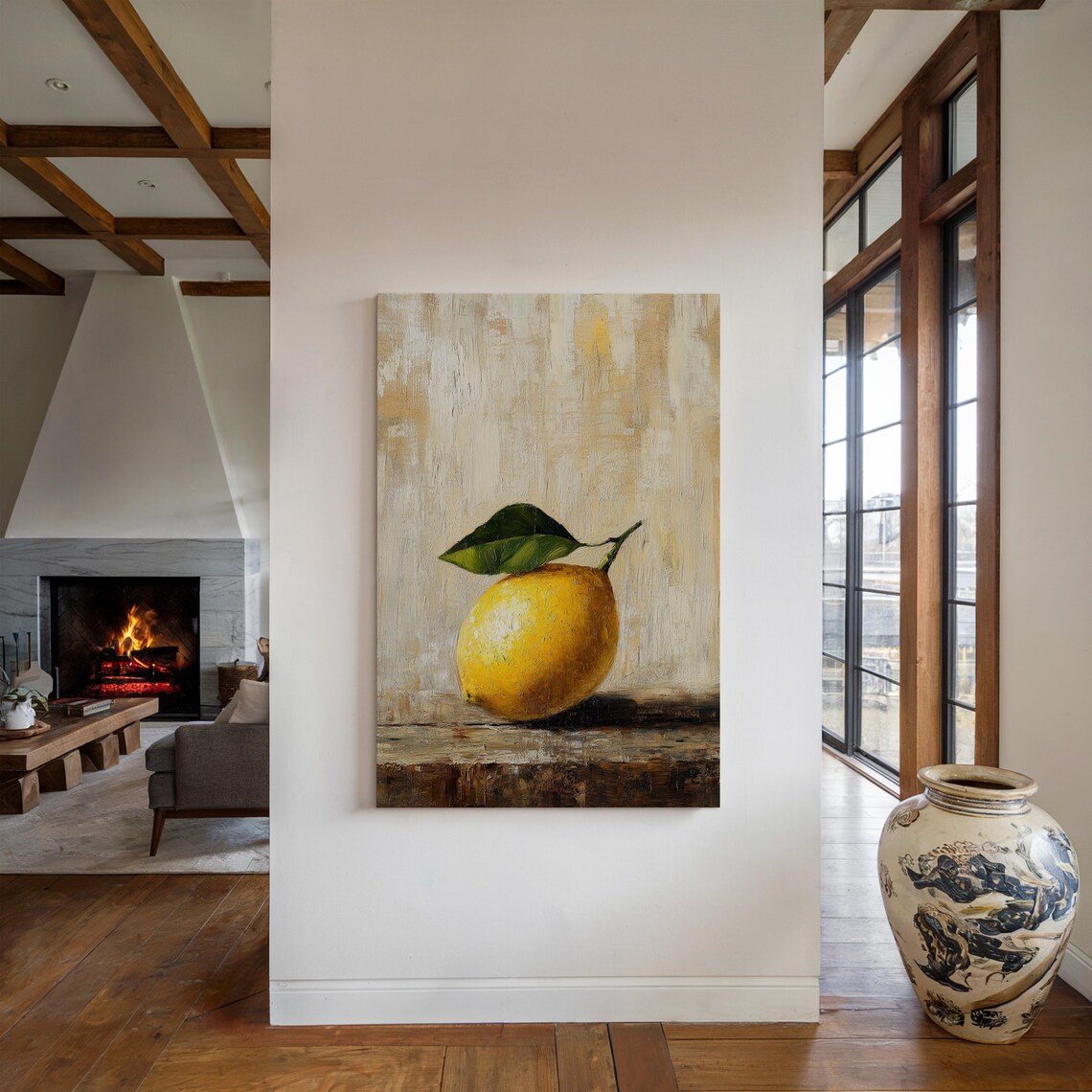 Rustic Lemon Still Life Painting, Vintage Kitchen Decor - Image 2