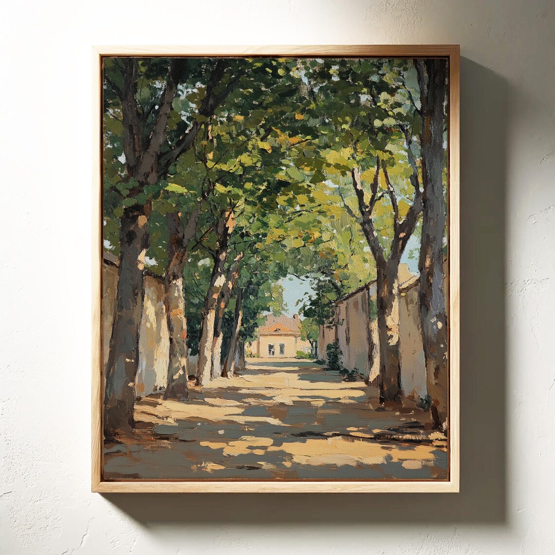 Serene Tree Lined Pathway Oil Painting With Rustic Charm For Elegant Wall Decor And Nature Inspired Home Accents Wall Art Print - Image 3