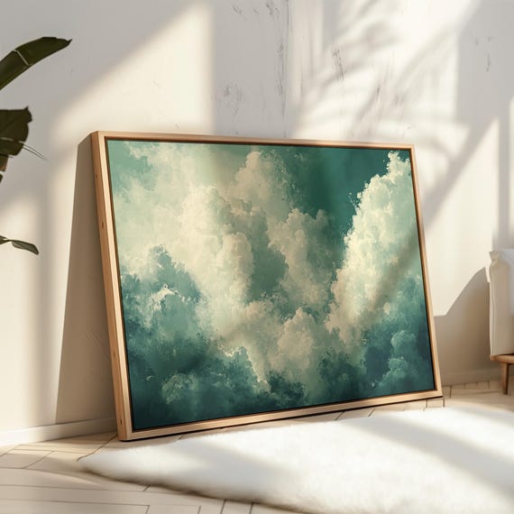 Dreamy Cloudscape Wall Art Atmospheric Sky Painting Ethereal Cloud Print Soft Nature Decor Tranquil Sky Abstract Artwork