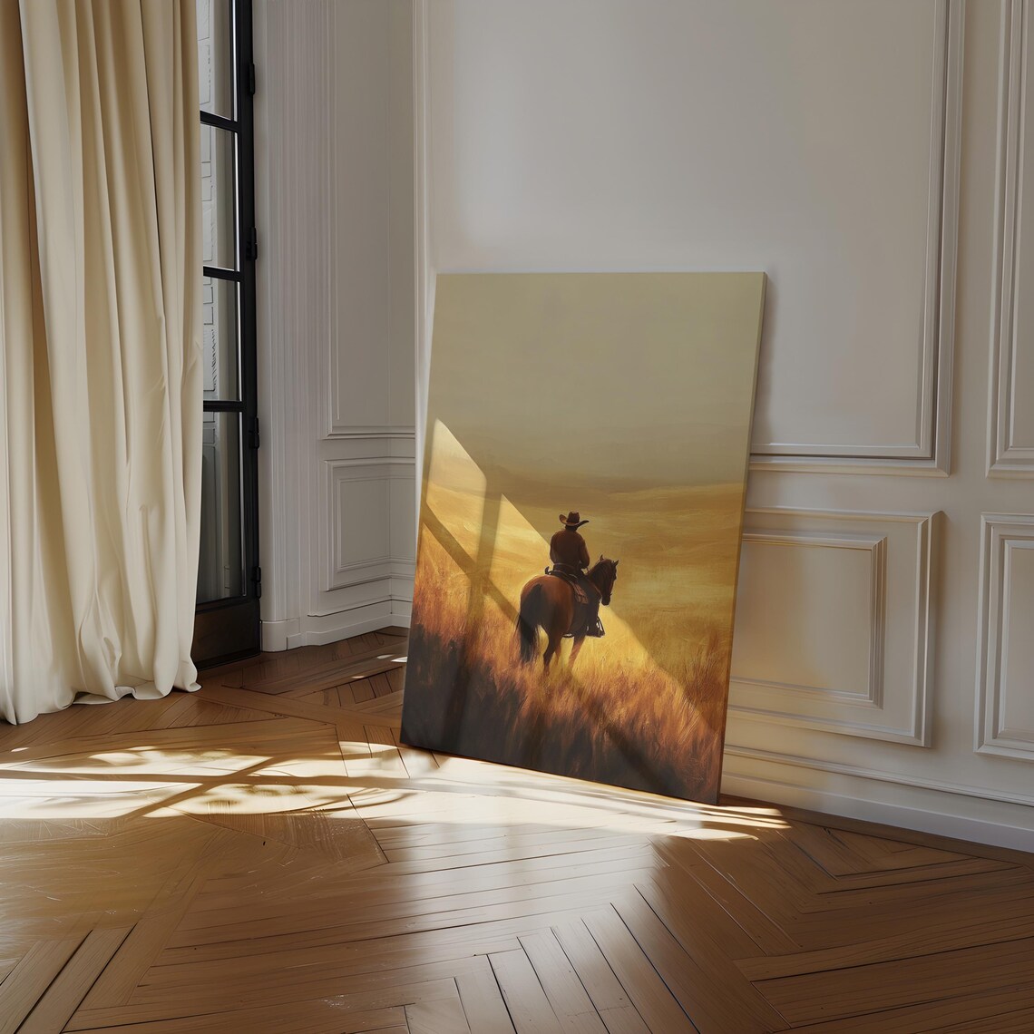 Lone Cowboy on Horseback Golden Prairie Sunset Western Ranch Poster - Image 5