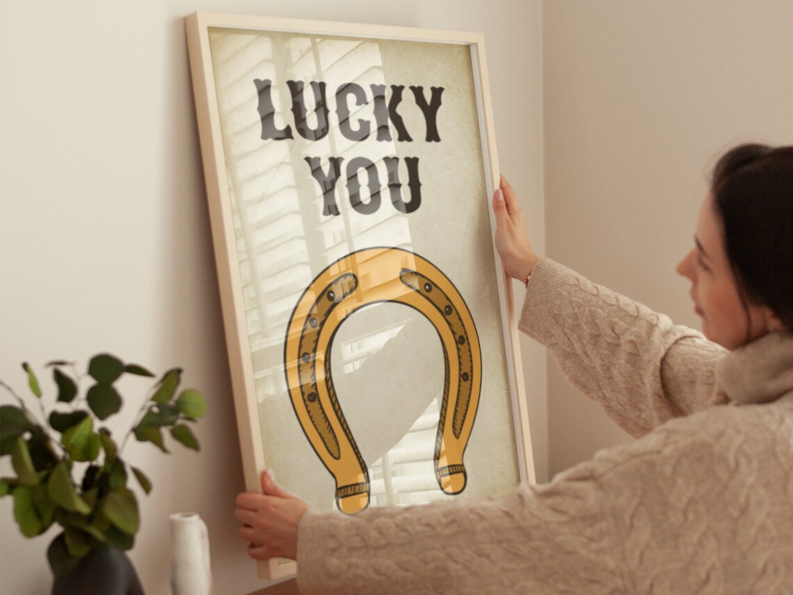 Lucky You Gold Horseshoe Vintage Western Positive Affirmation Art Poster - Image 4