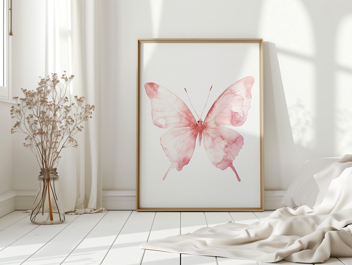 Soft Pink Butterfly Watercolor Art Print - Image 3