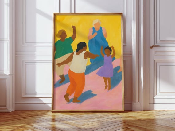 Joyful Worship Dance Painting Colorful Faith Celebration Art Christian Praise Wall Decor Featuring Diverse Community In Motion