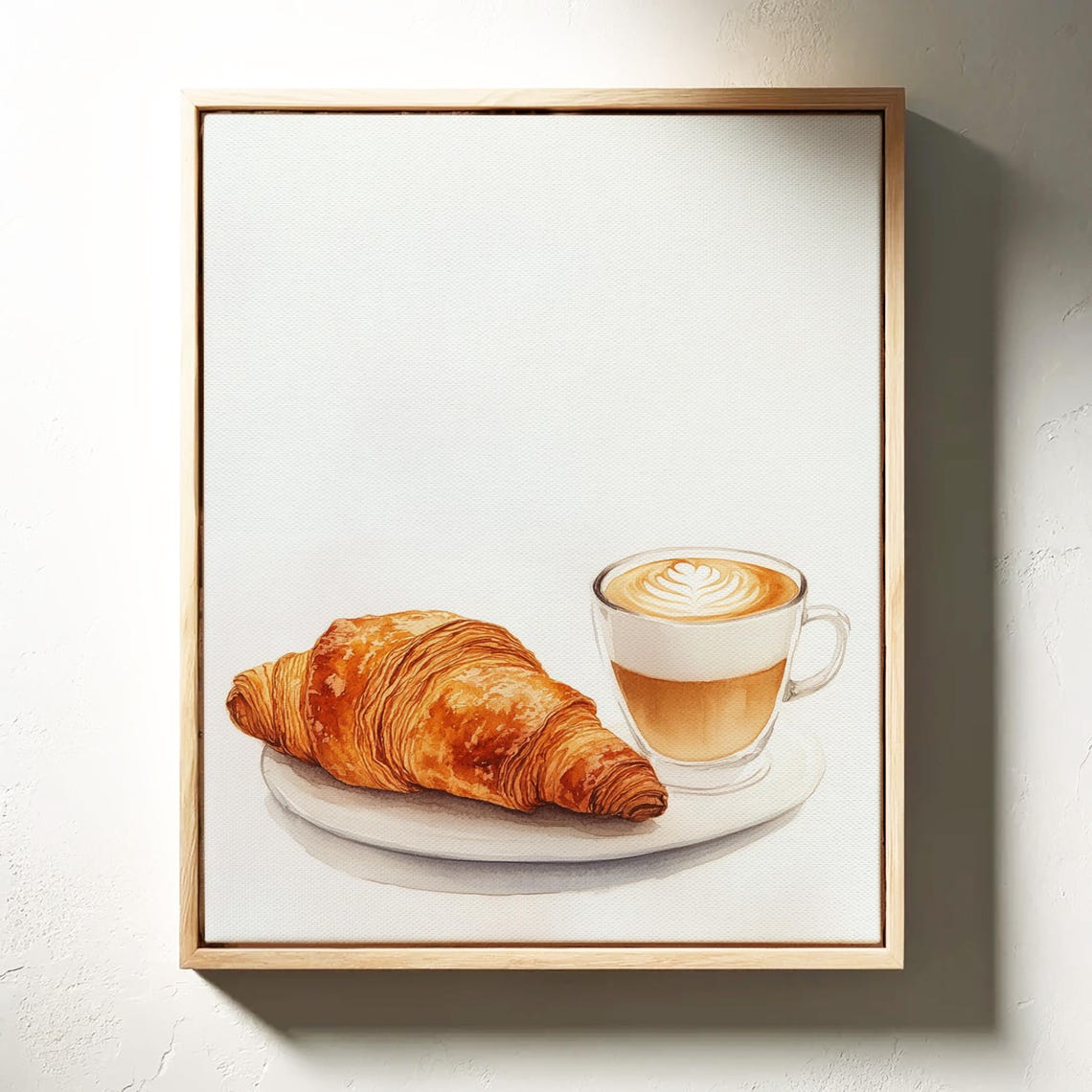 Croissant And Latte With Heart Foam Art Watercolor Breakfast Poster - Image 4