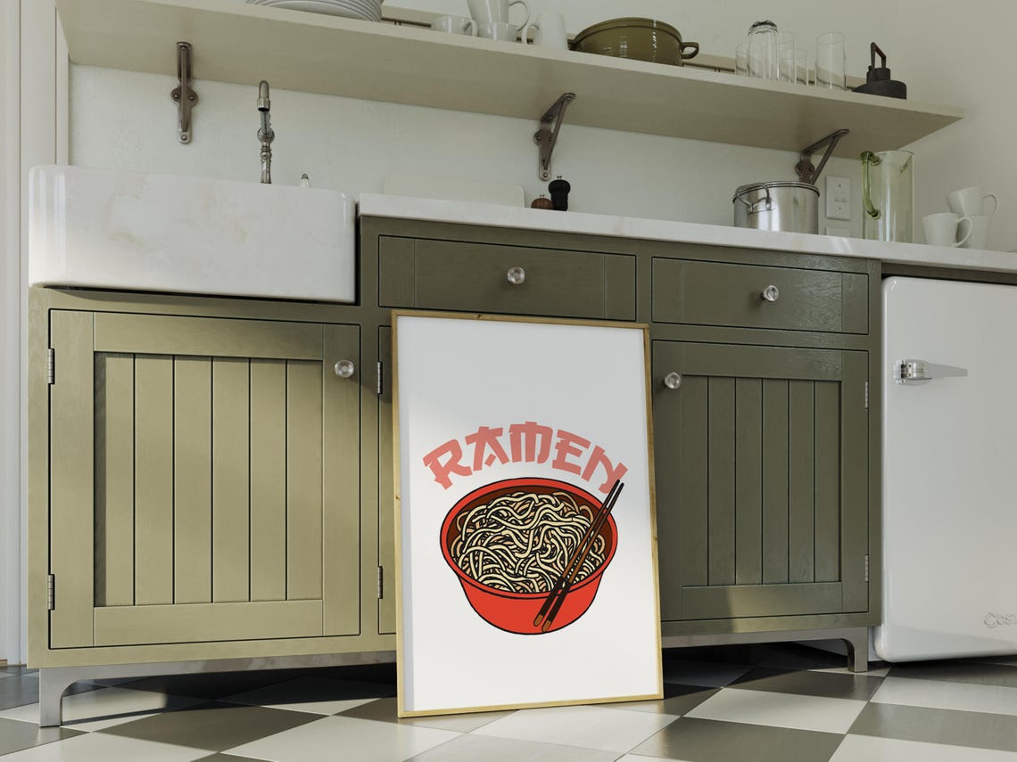Red Ramen Bowl Retro Script Typography Japanese Kitchen Wall Poster - Image 4