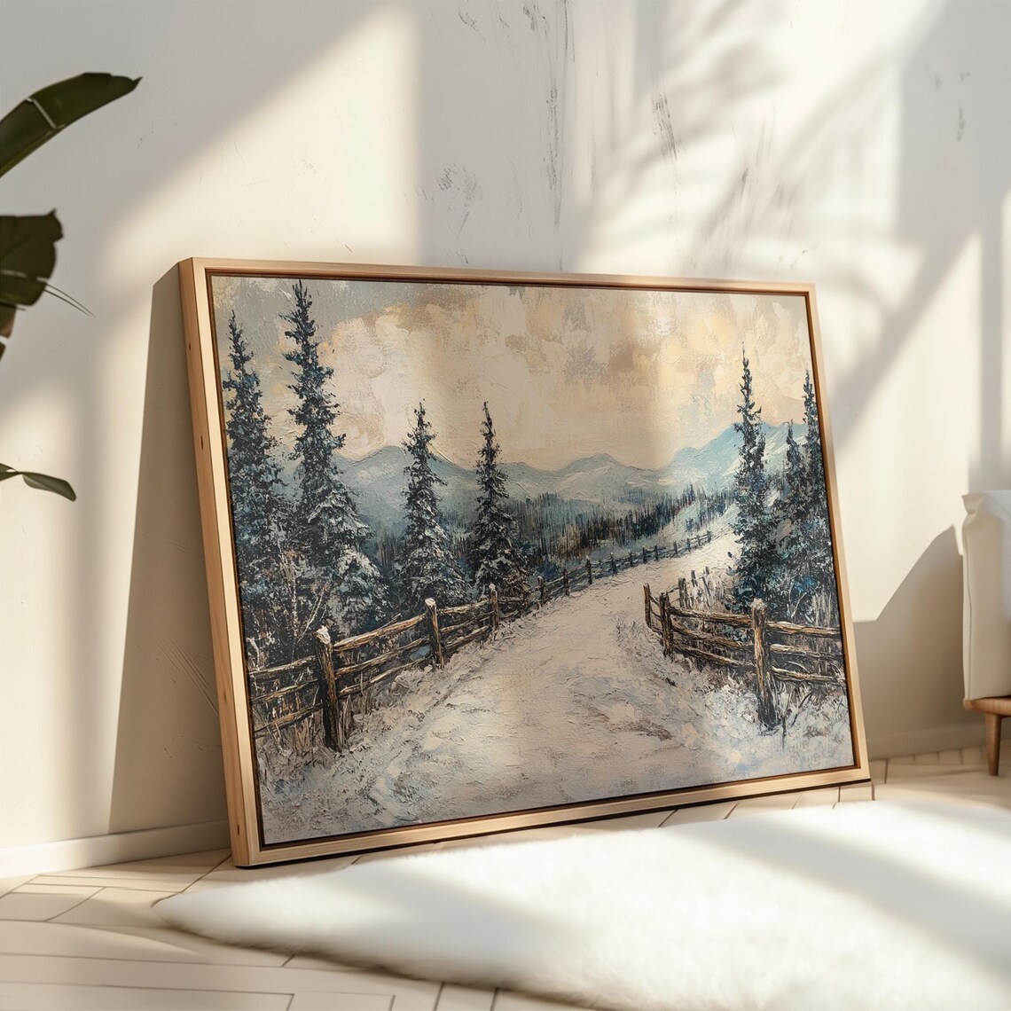 Snowy Mountain Pathway Art Print, Winter Landscape