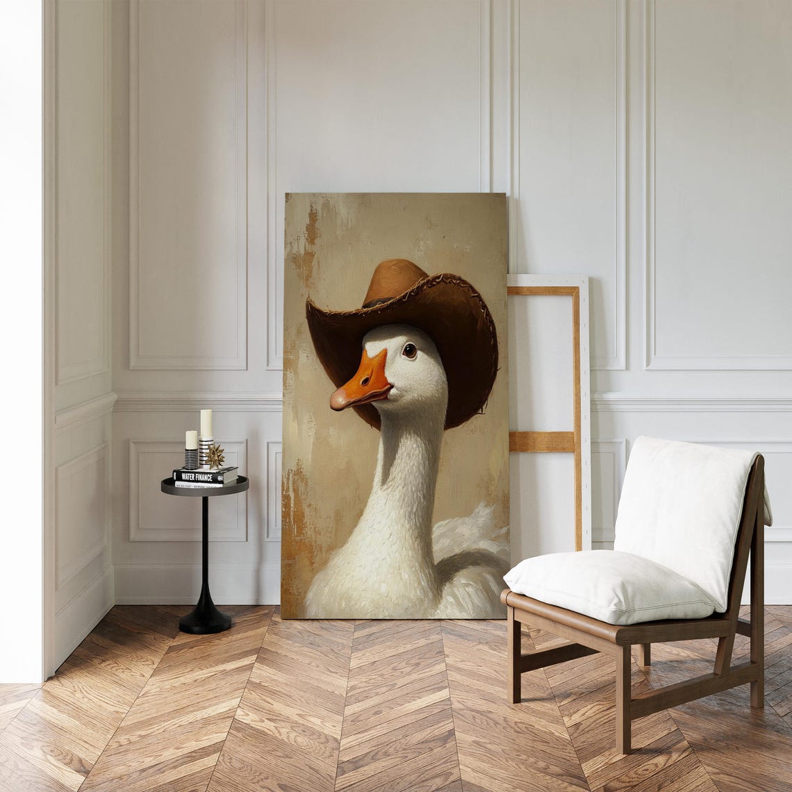 Cowboy Hat White Goose Portrait Funny Western Farmhouse Wall Art Print - Image 2