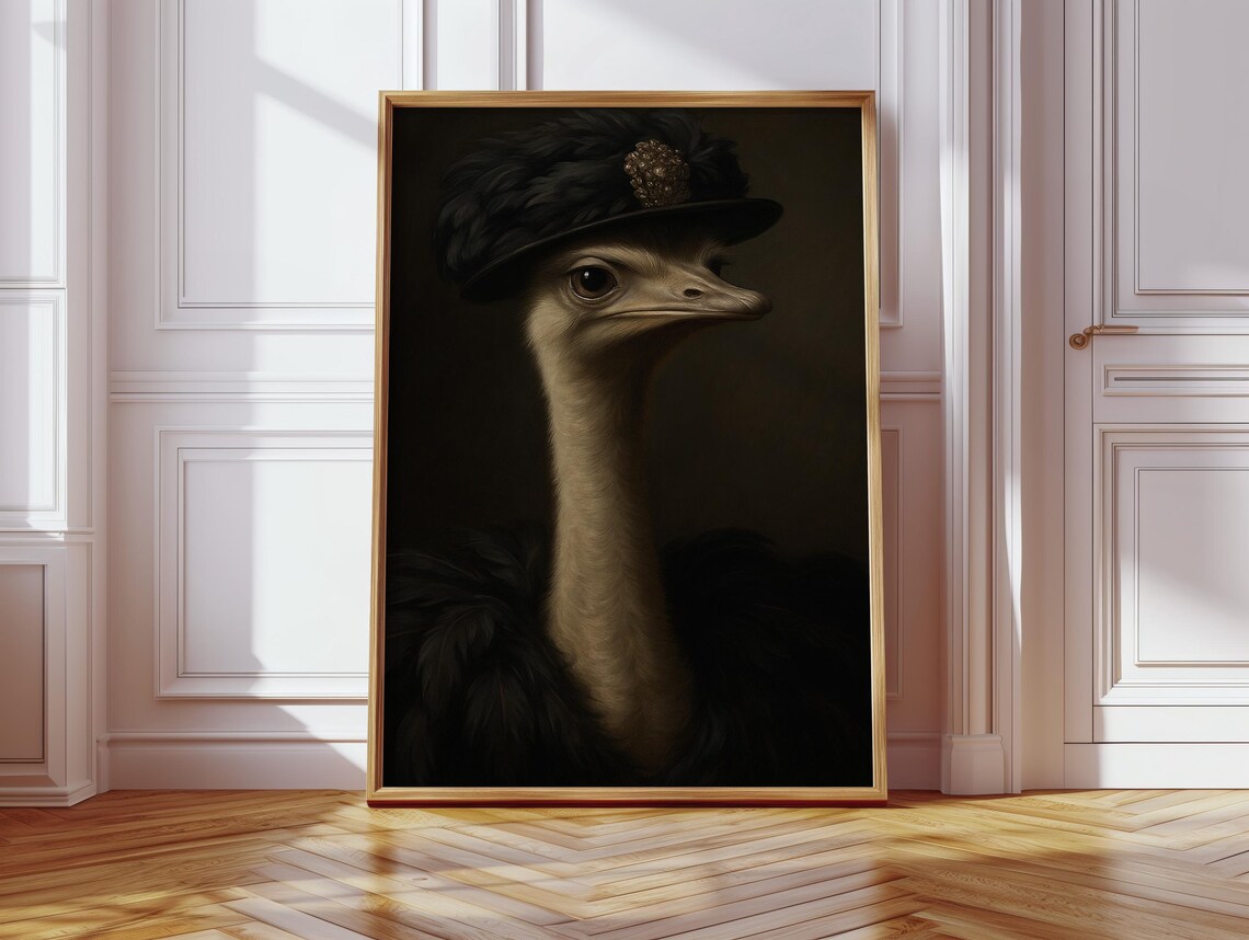 Regal Ostrich Portrait, Vintage Style Pet Parody - Image 2