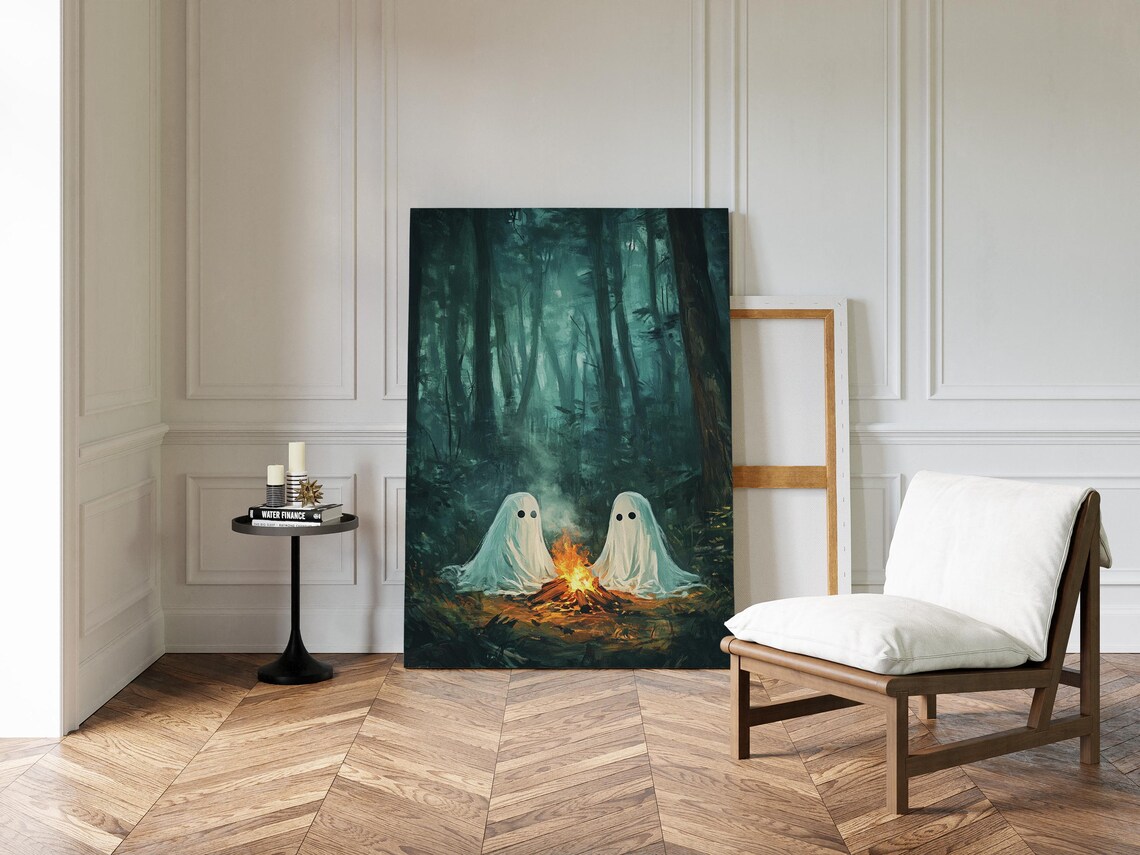 Ghost Friends By Campfire, Whimsical Spooky Forest - Image 4