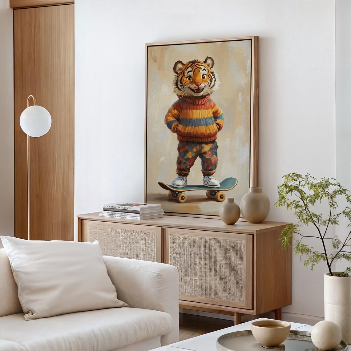 Tiger Cub Striped Sweater Skateboard Whimsical Kids Animal Portrait Poster - Image 2