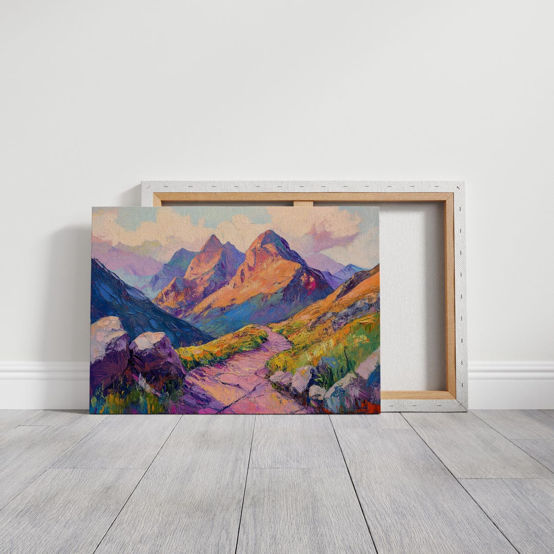 Vibrant Mountain Landscape Painting Textured Pathway With Colorful Peaks For Bold And Inspiring Wall Decor Print - Image 5