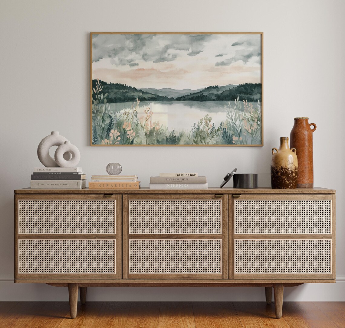 Peaceful Forest Lake Watercolor Art Print - Image 2