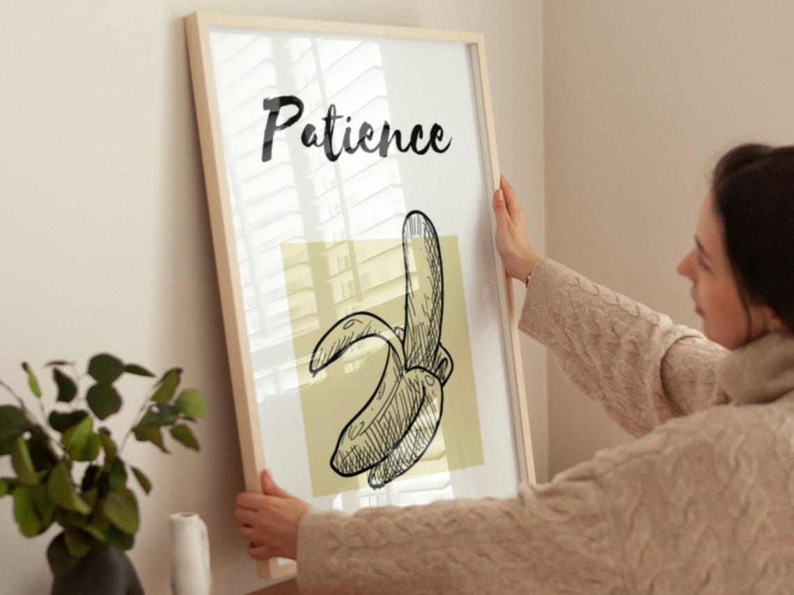 Patience Banana Fruit Sketch Christian Affirmation Wall Art Poster - Image 4