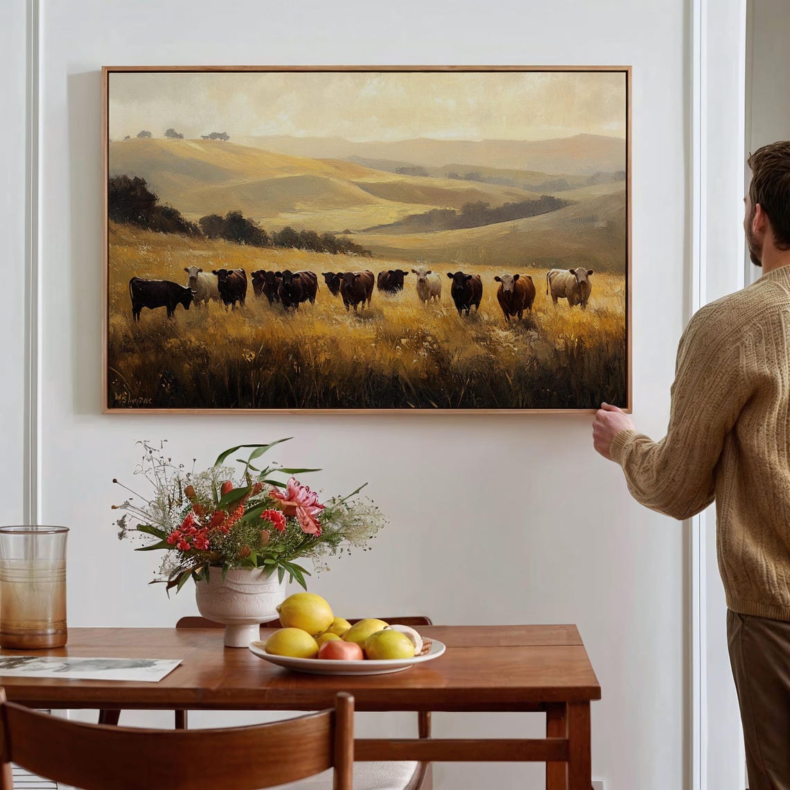 Cattle Herd Golden Field Western Ranch Sunset Landscape Wall Poster - Image 4