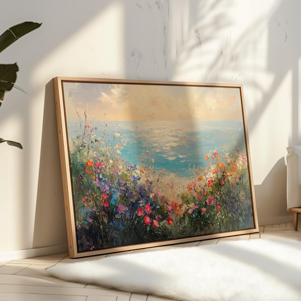 Coastal Wildflower Meadow Turquoise Sea Sunset Colorful Seaside Print - Image 5