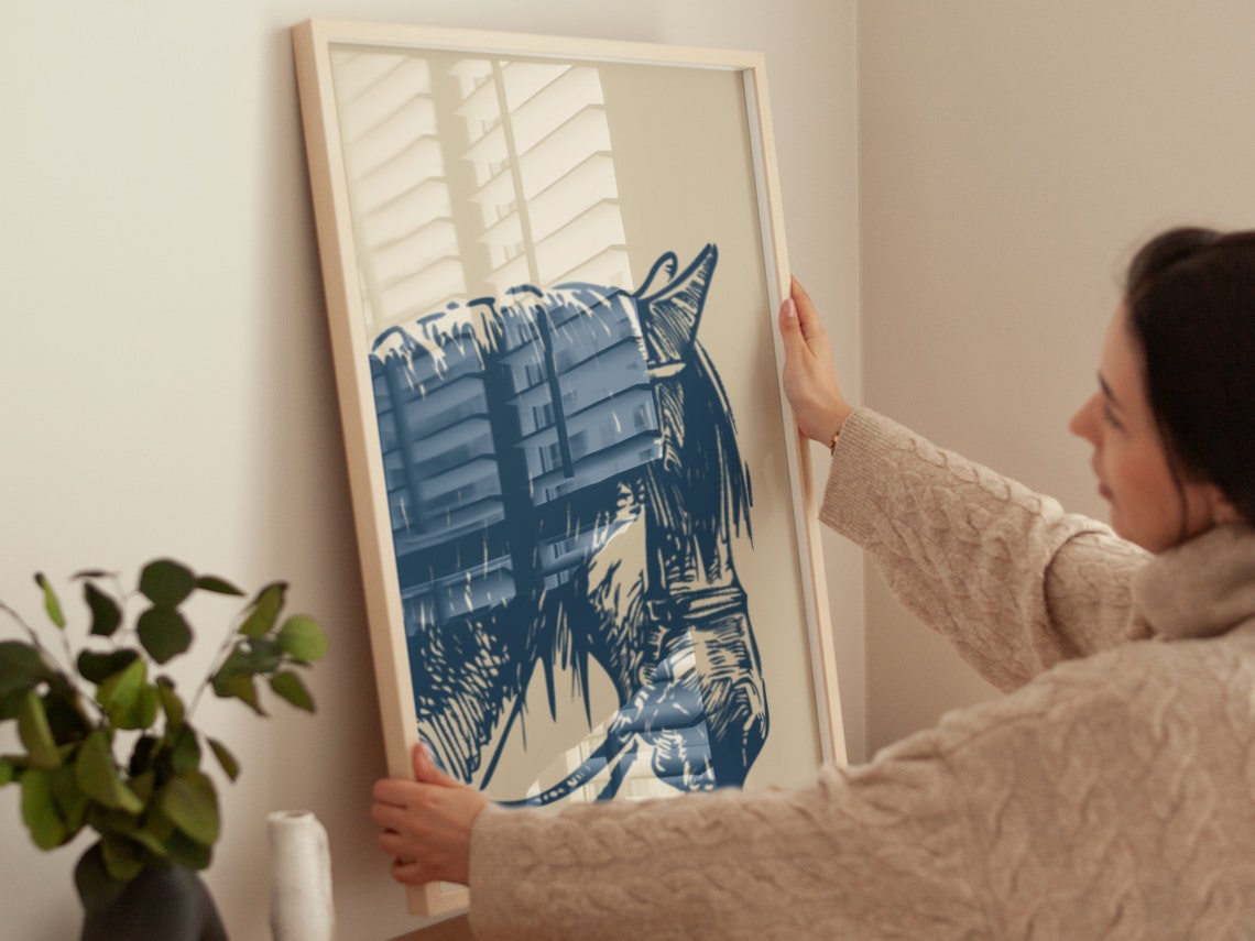 Horse Head Line Sketch Navy Cream Minimalist Western Wall Art - Image 2