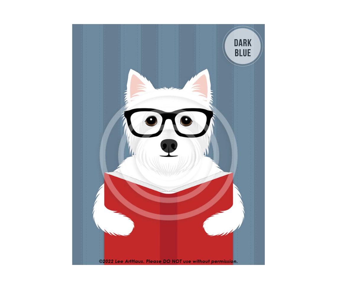 West Highland White Terrier Glasses Reading Book Library Dog Poster