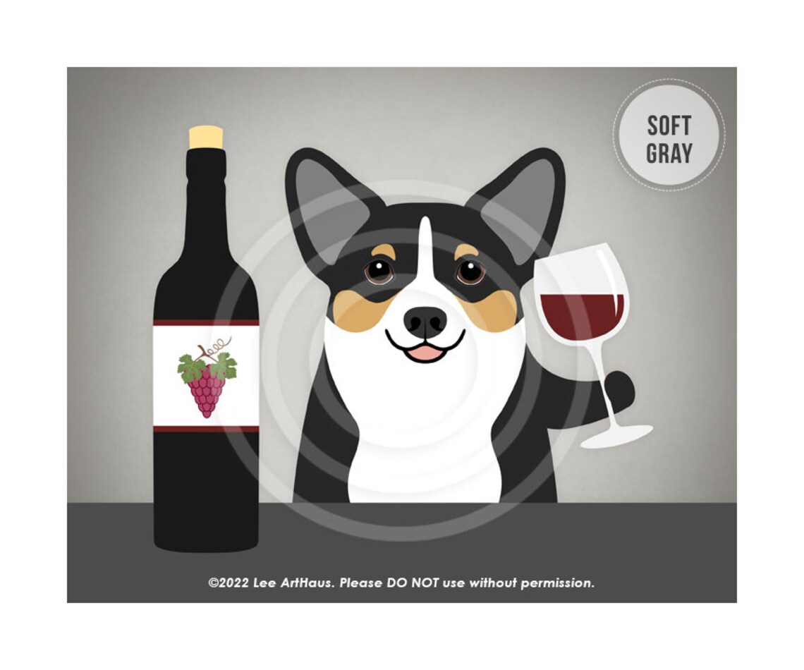 Tricolor Corgi Holding Wine Glass With Wine Bottle Funny Poster