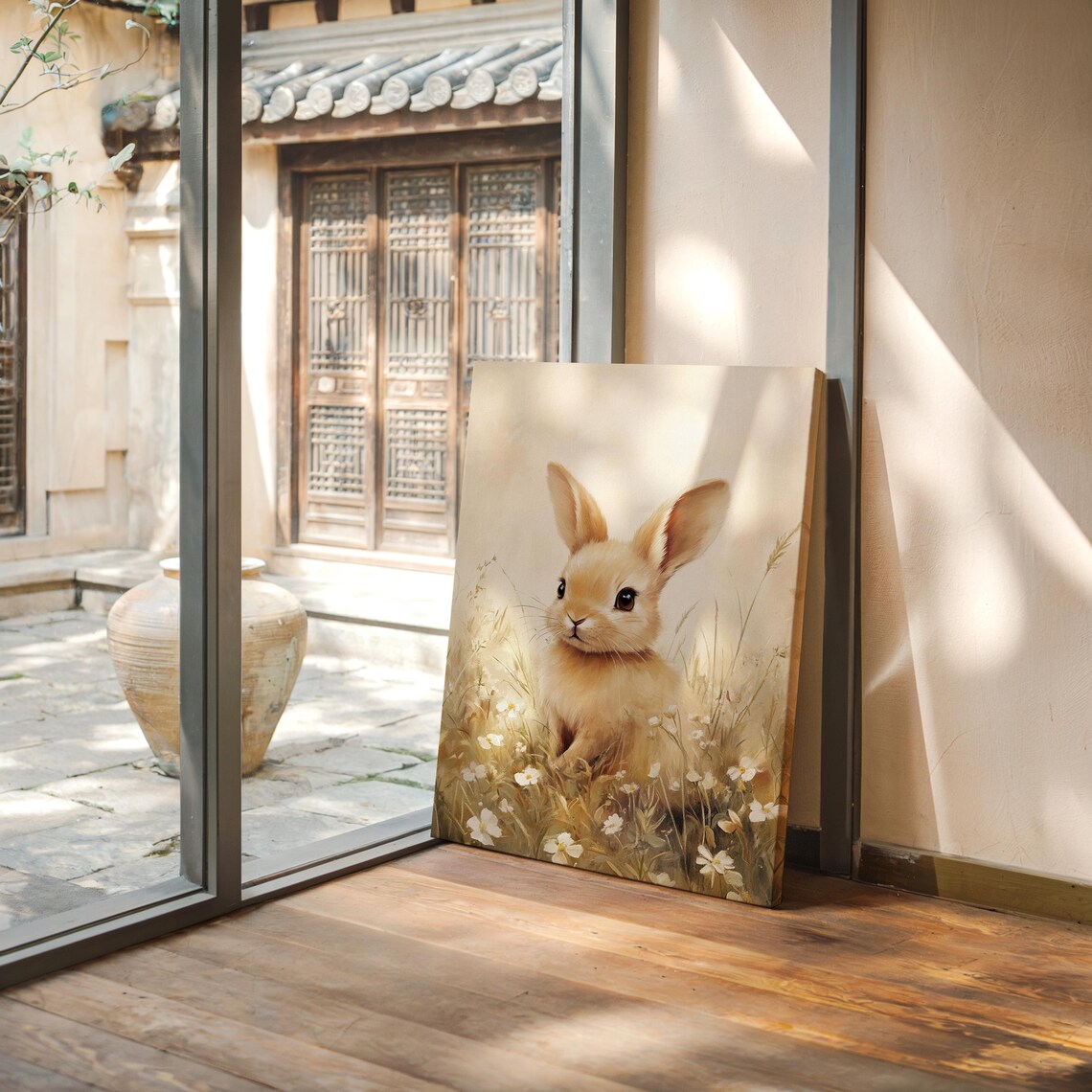 Adorable Baby Bunny In Wildflower Meadow Soft Cream Art Poster - Image 7