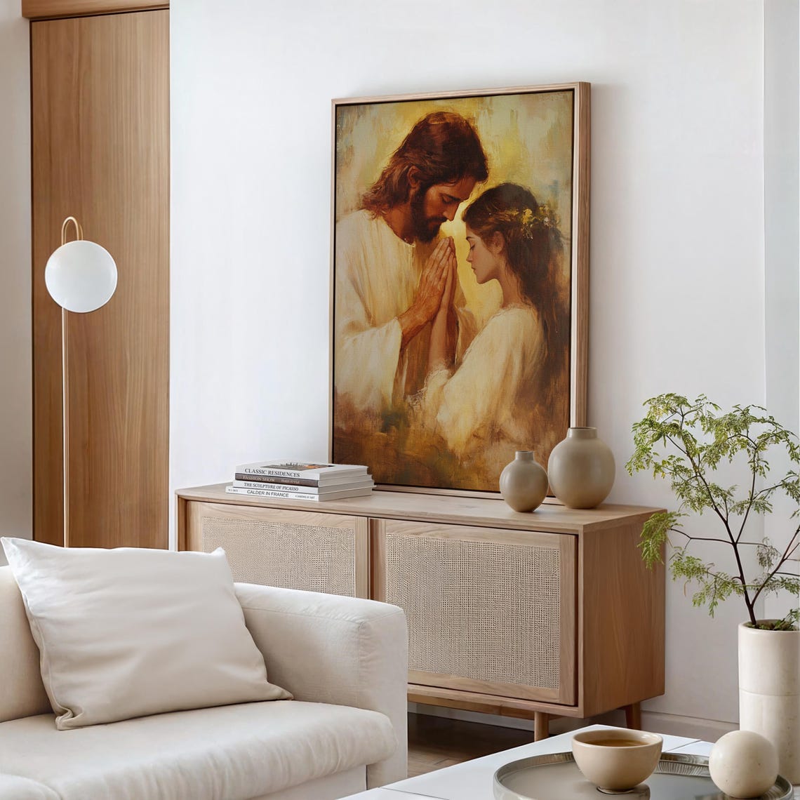 Jesus Praying With Woman in Golden Light Christian Devotion Art Print - Image 4