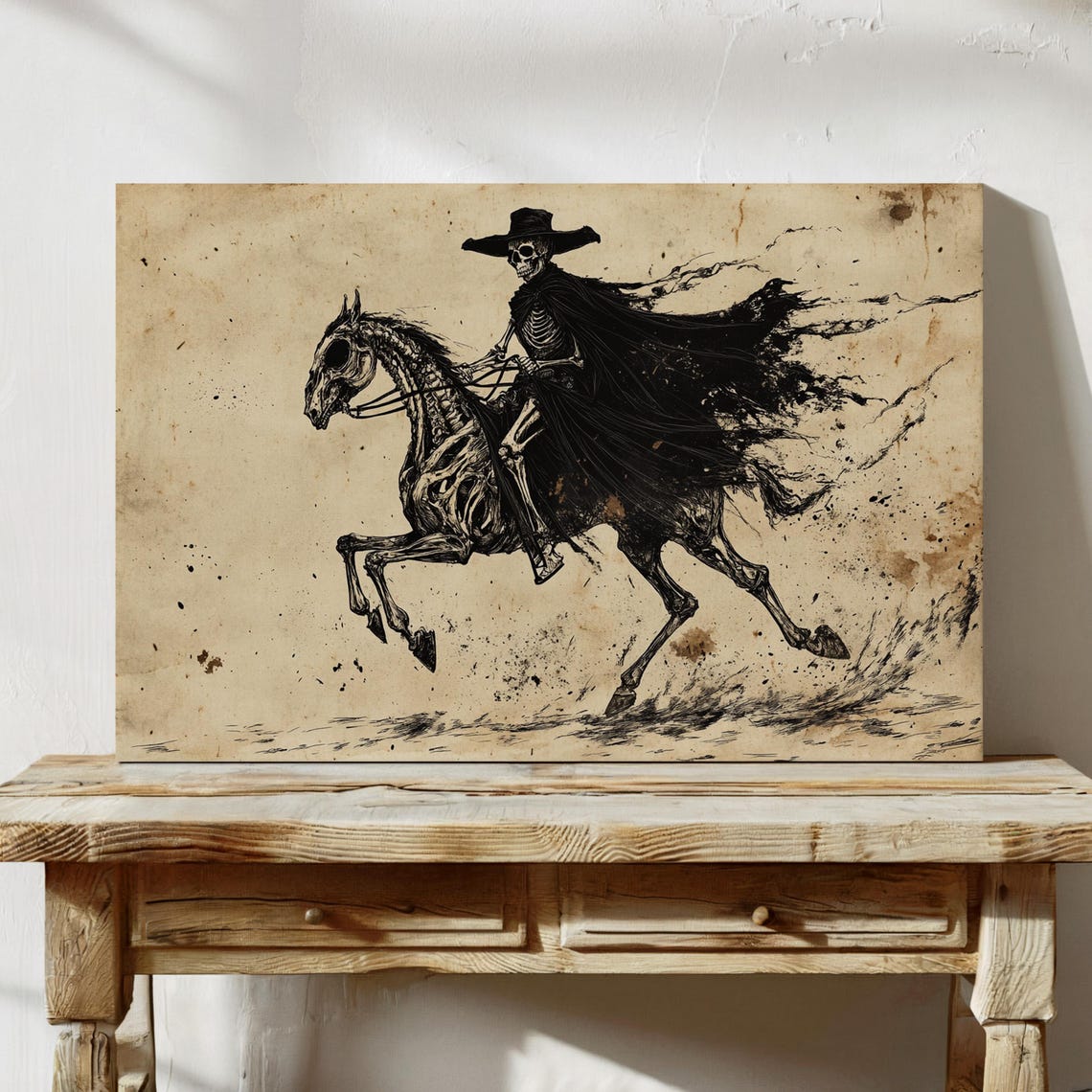 Skeleton Cowboy On Skeletal Horse Black Ink Dark Western Gothic Poster - Image 7