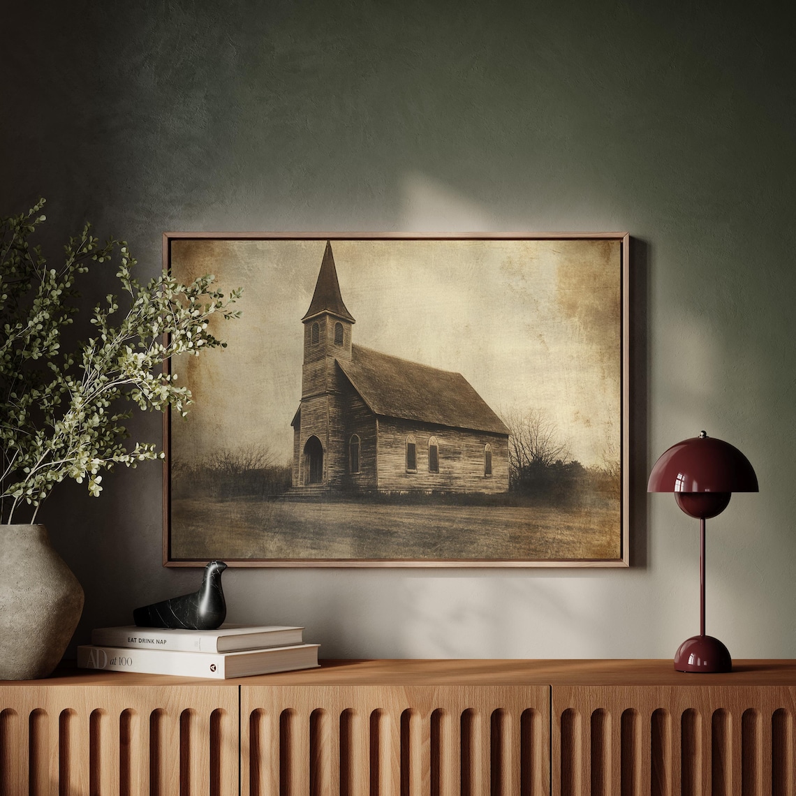 Vintage Sepia Old Wooden Church Poster Print