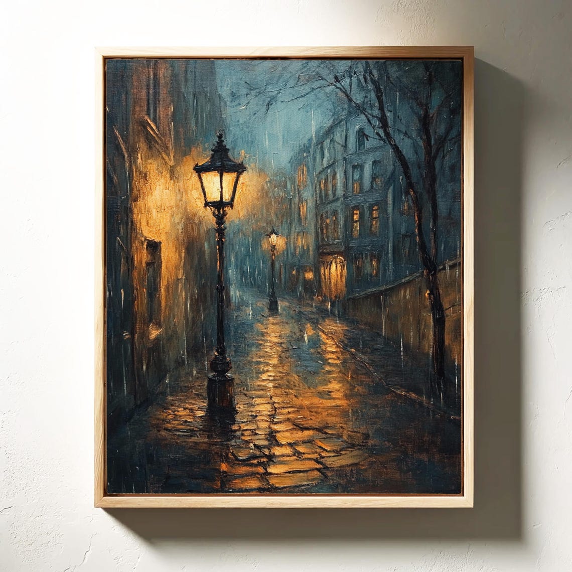 Rainy Night City Street With Glowing Vintage Lamp Posts Poster - Image 6