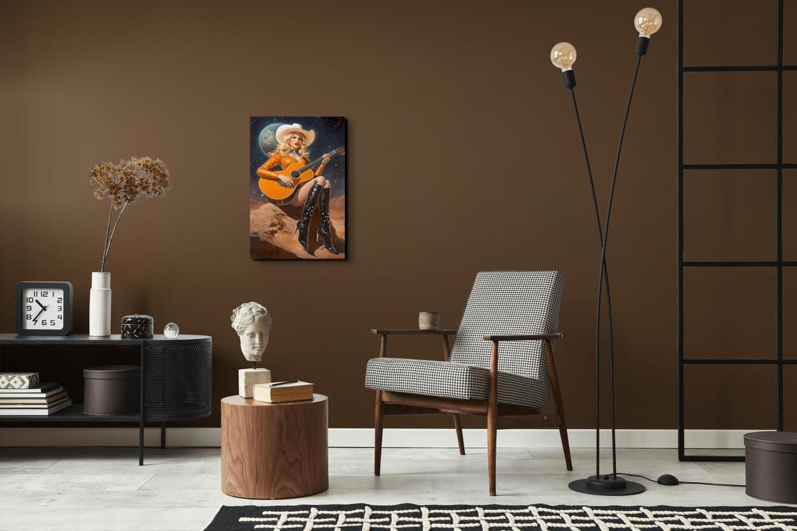 The Galactic Guitar Cowgirl Ready To Hang Wall Art Print Cowboy Wall Art Cowgirl Art Space Art Vintage Art - Image 4
