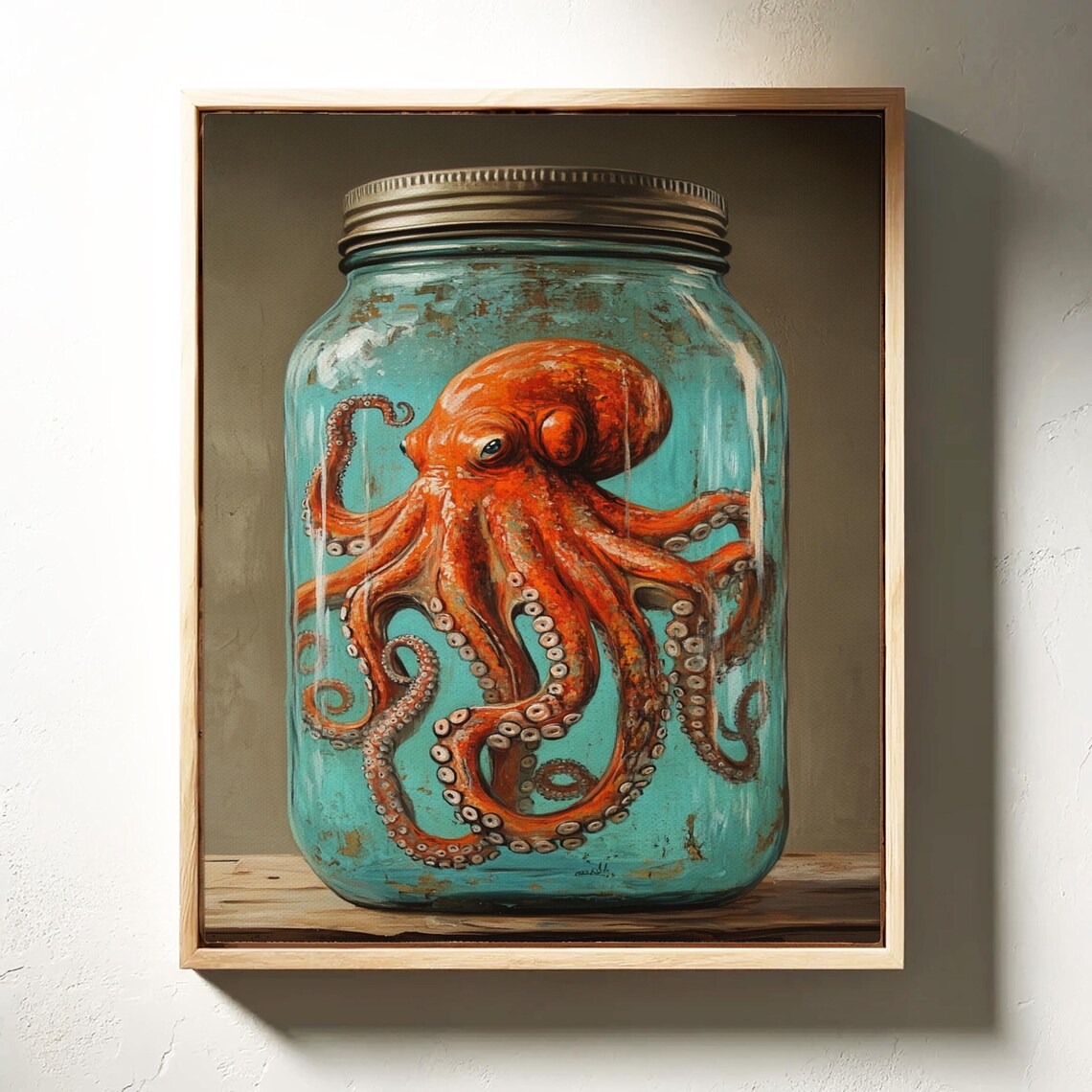 Captivating Octopus In Mason Jar, Nautical Decor - Image 5