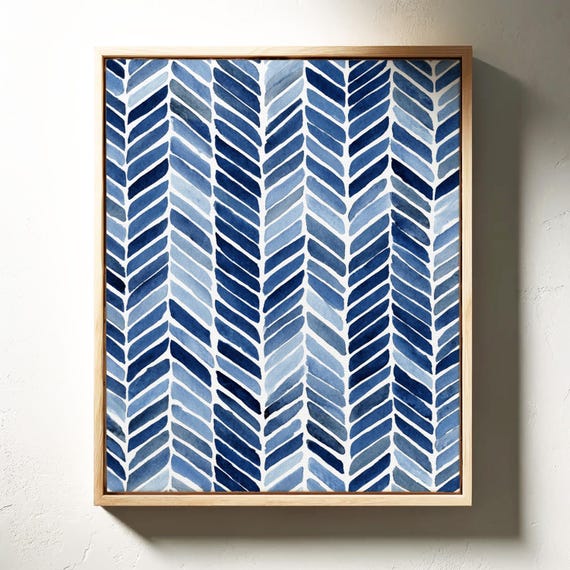 Indigo Watercolor Chevron Minimalist Pattern Art Print