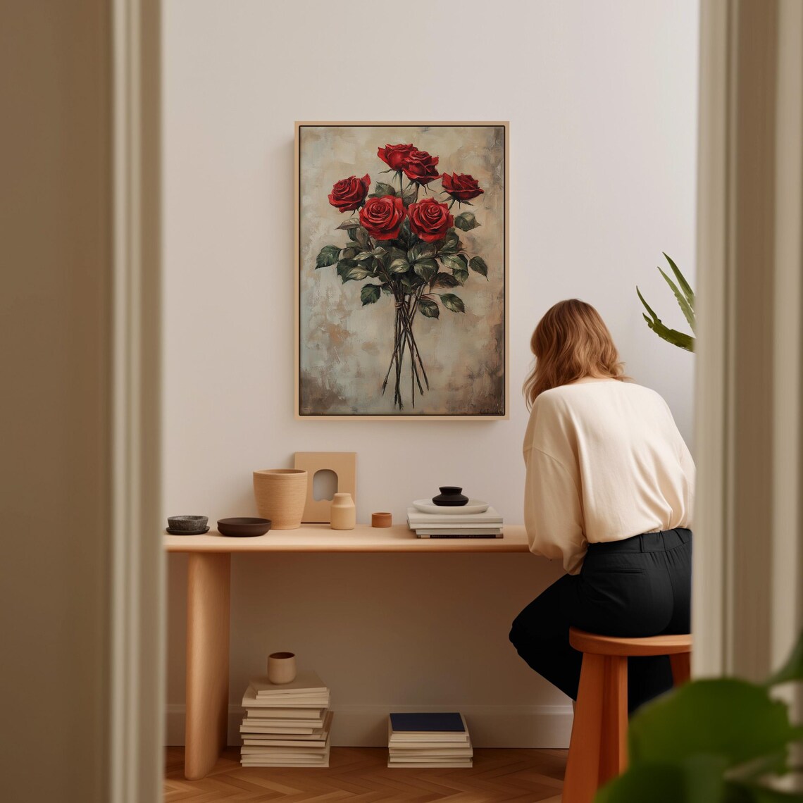Red Rose Bouquet Wall Art Print, Romantic Floral - Image 3
