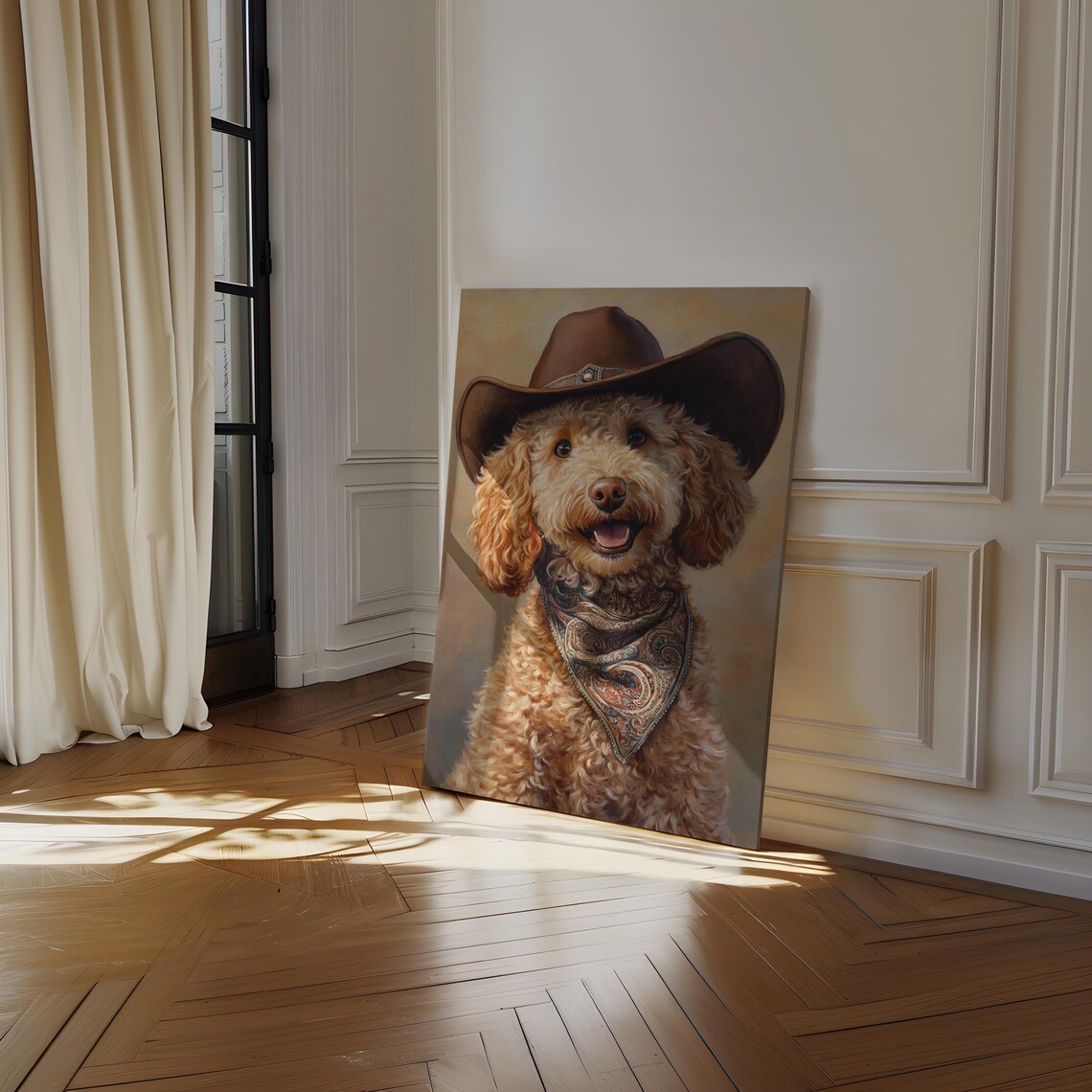 Cheerful Goldendoodle Puppy in Cowboy Hat and Bandana Poster - Image 5