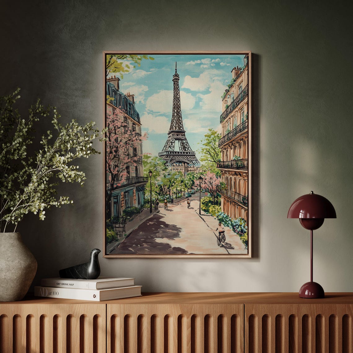 Eiffel Tower Paris Spring Street Bicycles Blossoms Cityscape Poster