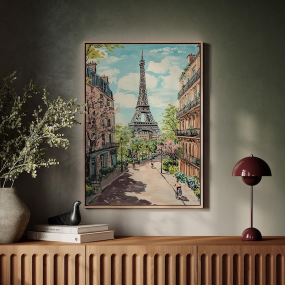 Eiffel Tower Paris Spring Street Bicycles Blossoms Cityscape Poster