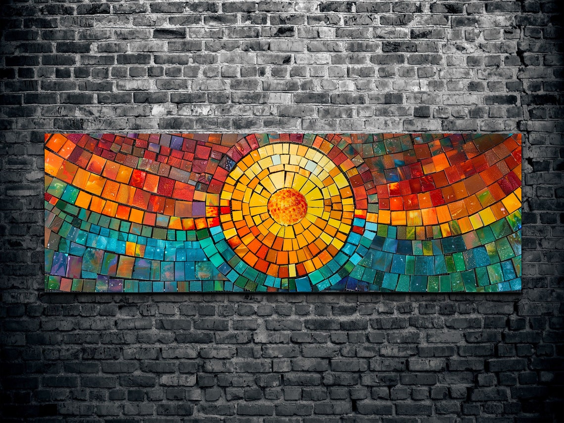 Radiant Mosaic Sun Warm Tiles Circular Sunburst Abstract Art Poster - Image 2
