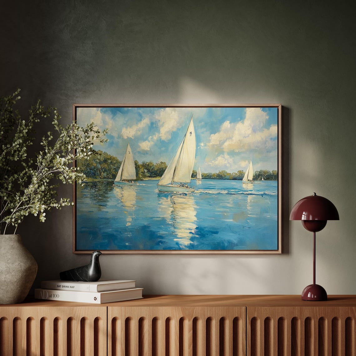 White Sailboats On Blue Lake Under Cloudy Sky Impressionist Poster - Image 6