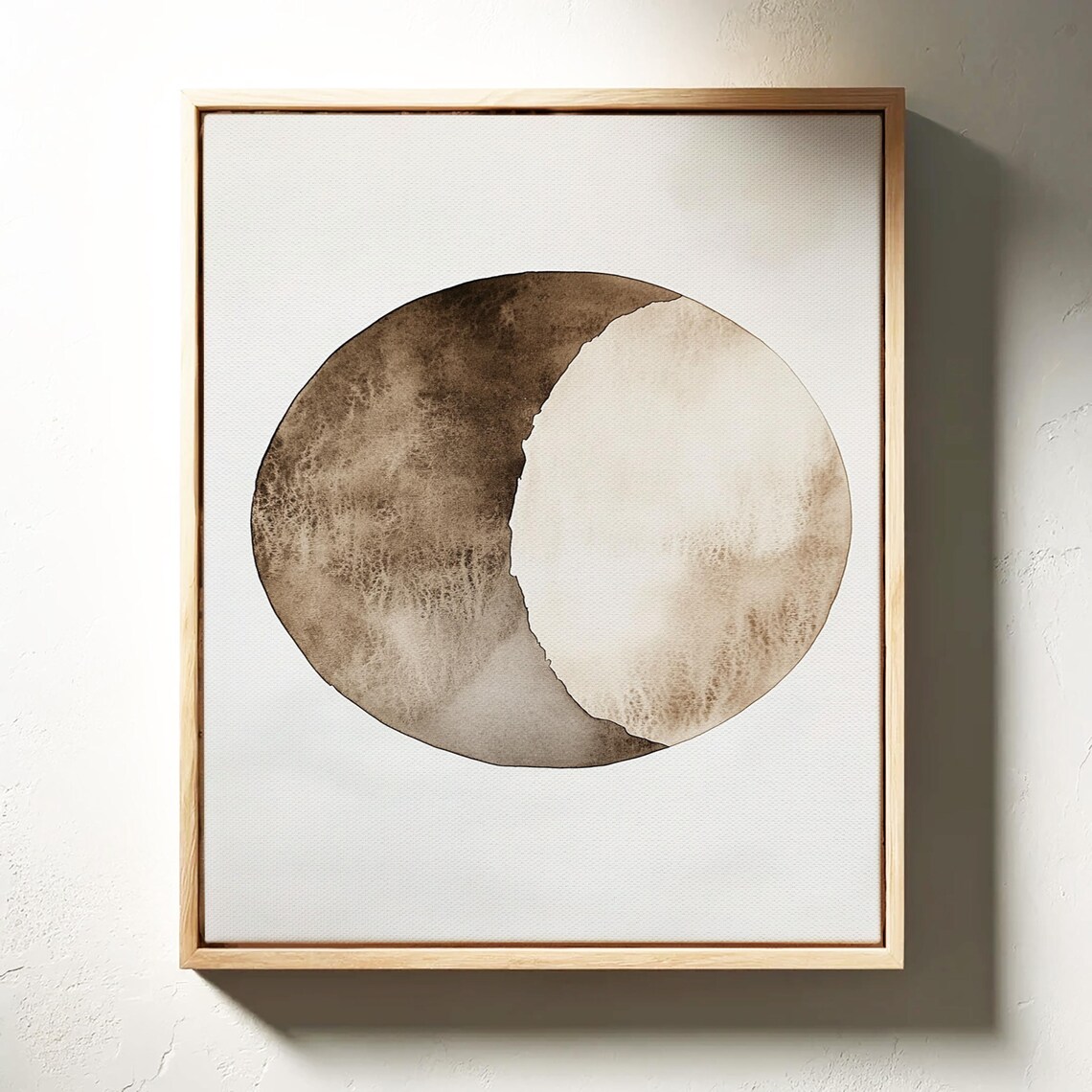 Earthy Brown Full Moon With Crescent Shadow Watercolor Wall Art - Image 3
