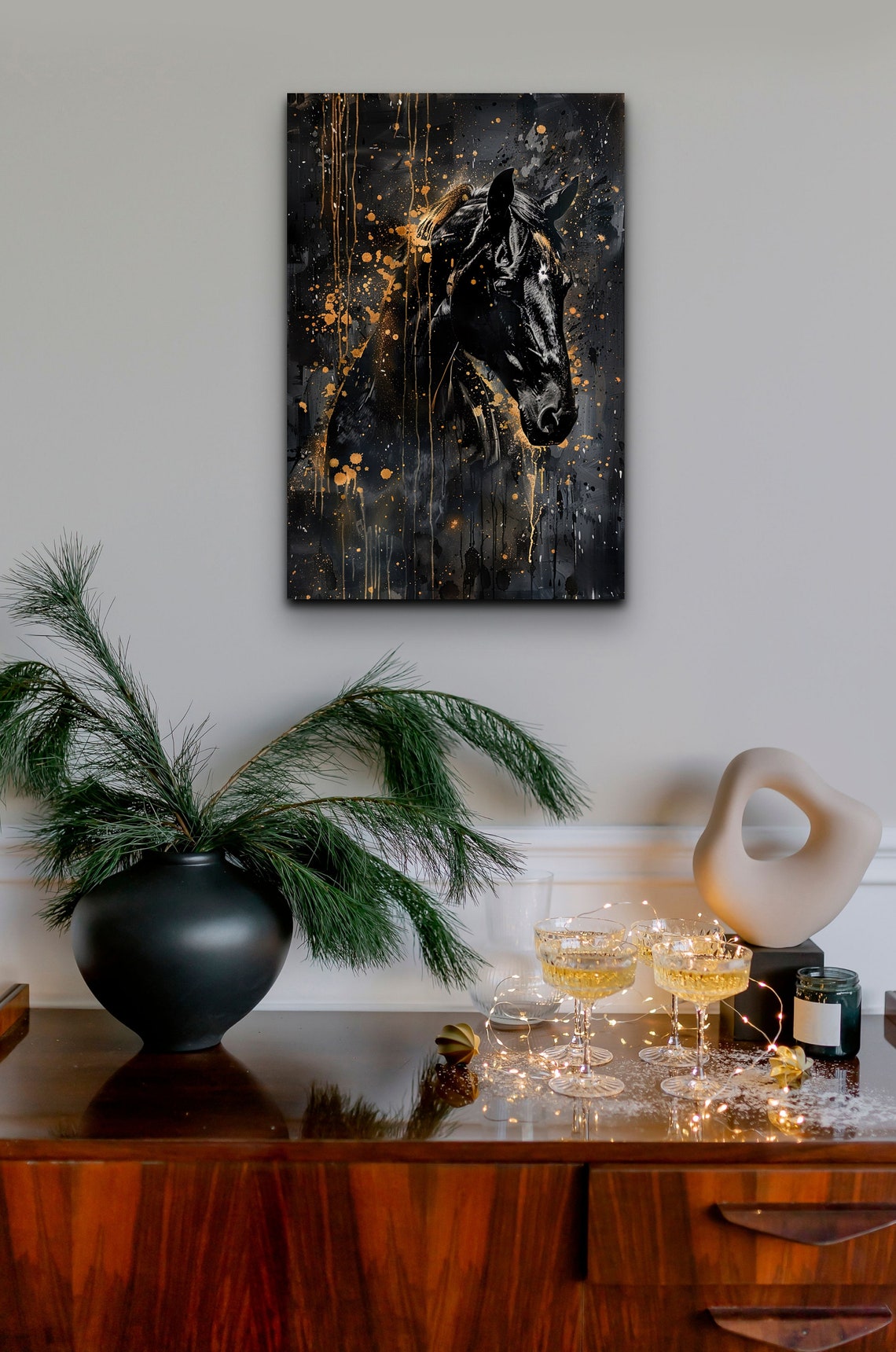 Black Horse Head With Gold Paint Splash Luxury Equestrian Poster - Image 6
