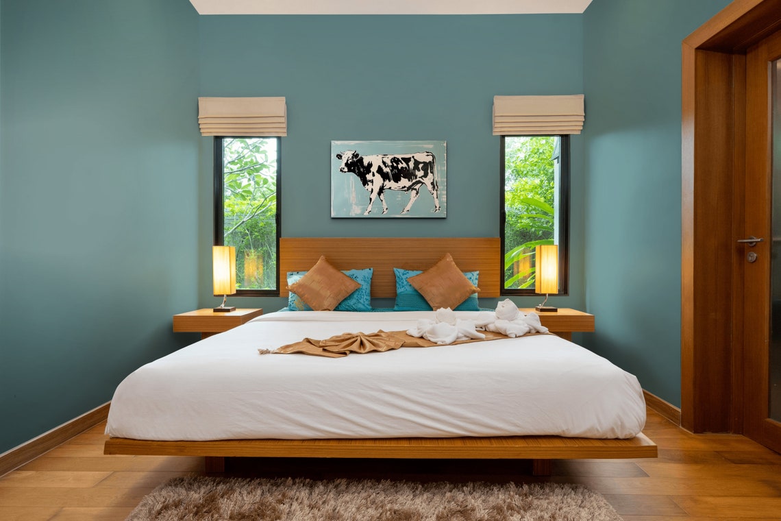 Walking Spotted Cow Rustic Blue Farmhouse Kitchen Art Poster - Image 4