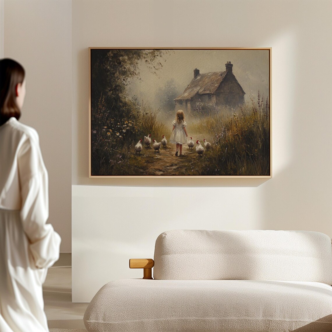 Rustic Cottage Girl With Chickens Vintage Art Print - Image 7