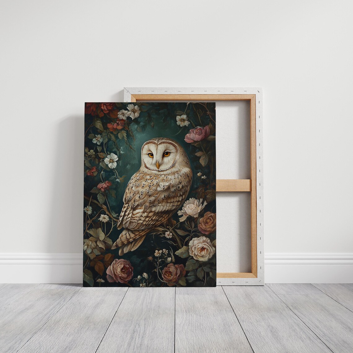 Barn Owl Among Roses Vintage Floral Woodland Wildlife Poster - Image 3